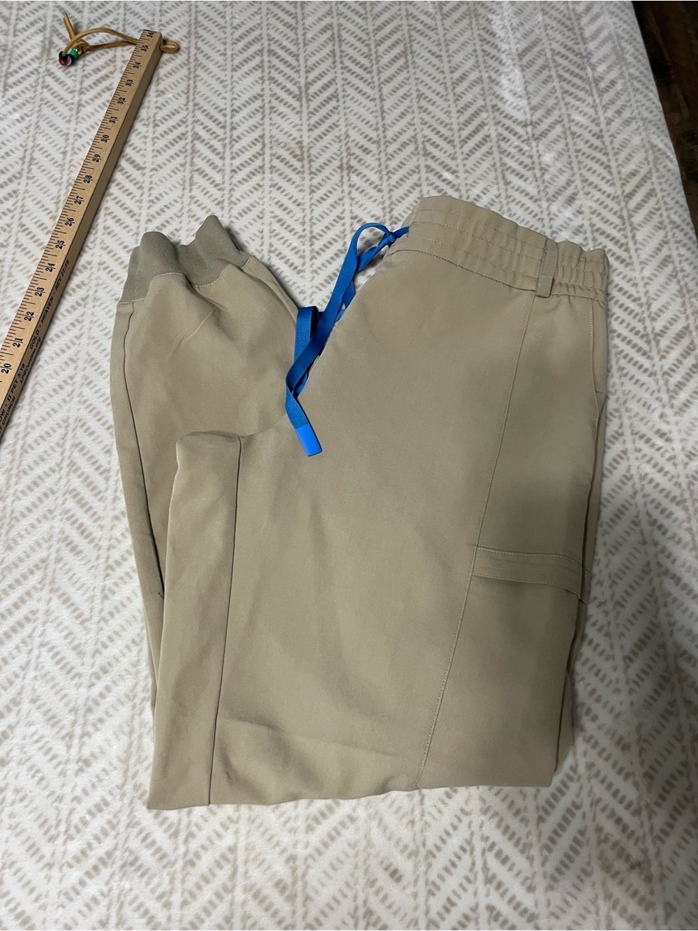 Figs woman Cargo Pants in Tan with Blue Drawstring Medium